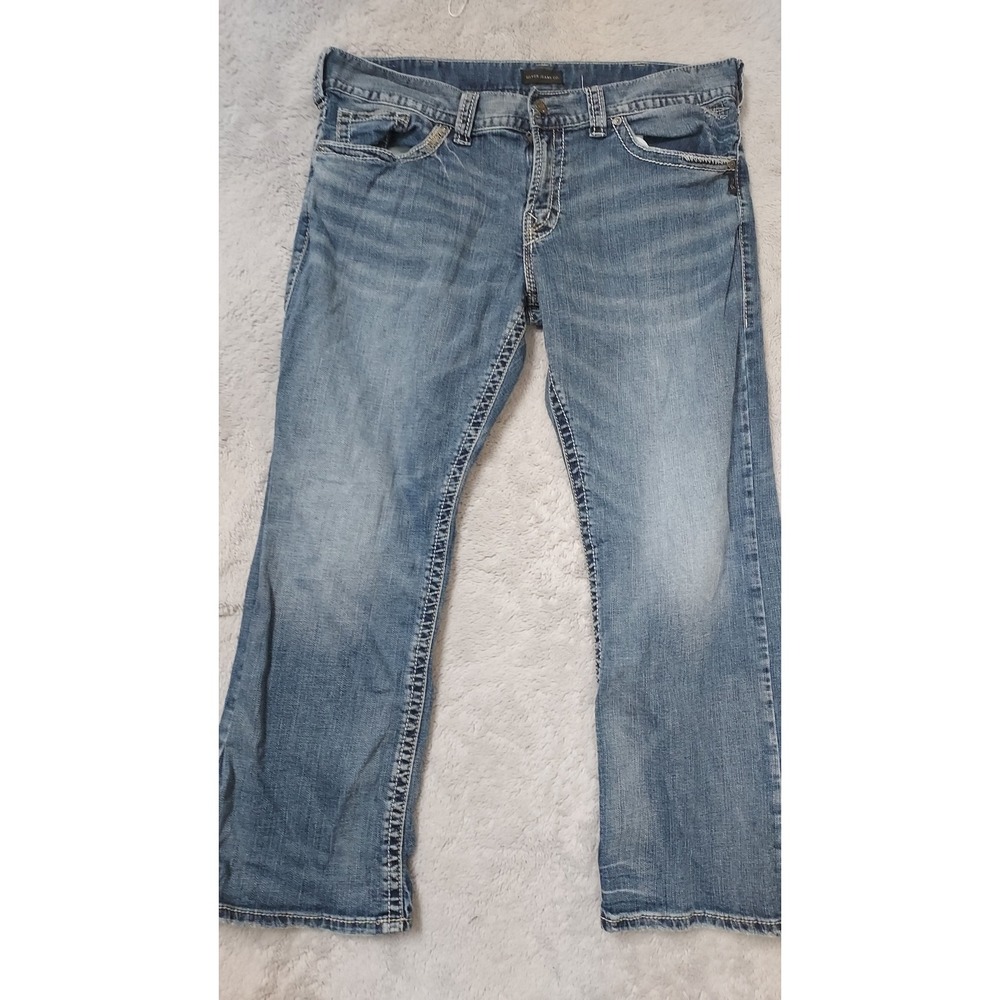 Silver Jeans Mens 38x30 Thick Stitch Relaxed Straight Leg Faded Blue Loose Zac